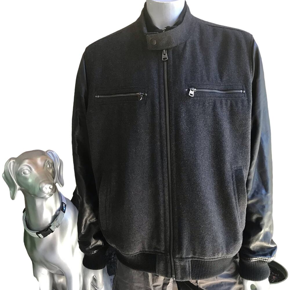 Levi’s Full Zip Polyester Wool Black Faux Leather Sleeves Coat Men's Size XXL